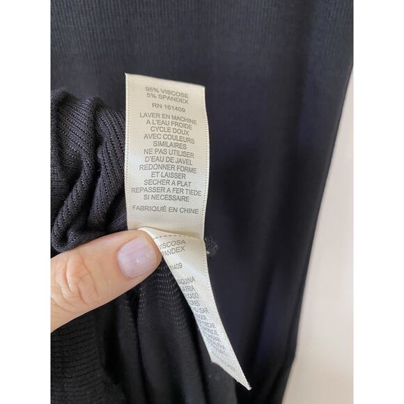 Greige Ribbed Minimalist Black Sleeveless Midi Dress Raw Edge Diagonal Hem LARGE - Picture 12 of 12